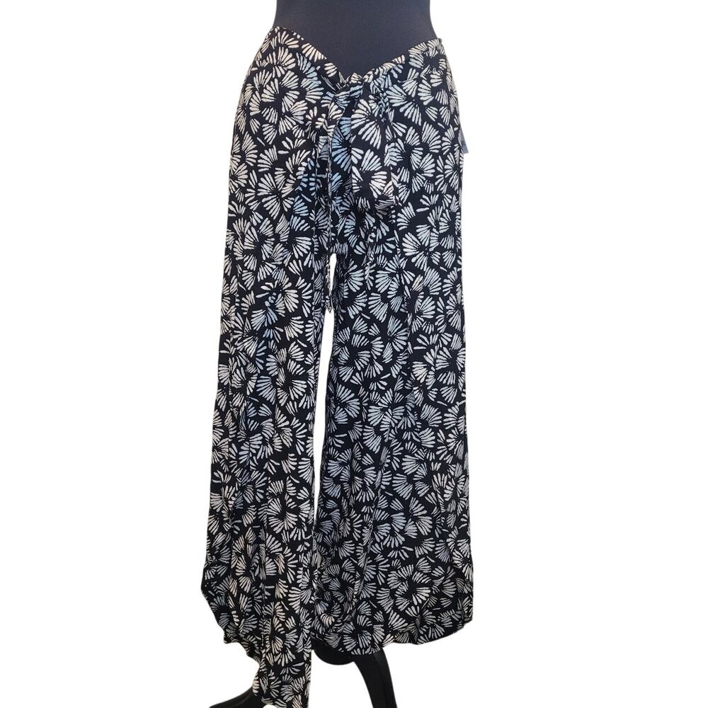 NWT Blue Island Floral Palazzo Pants Hawaiian L Vaca Tropical Resort Travel